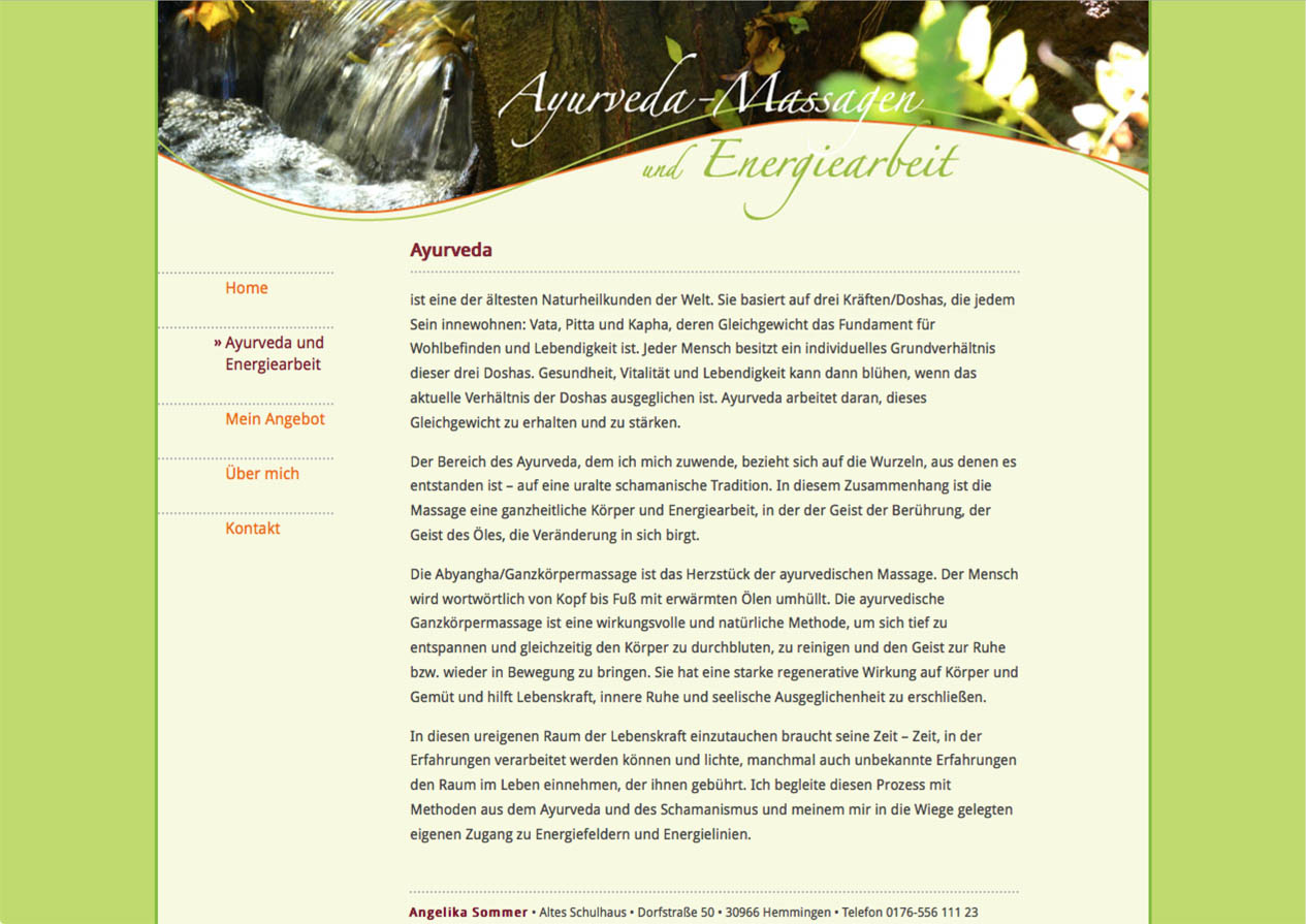 Website Ayurveda Massagen Hemmingen, Hannover